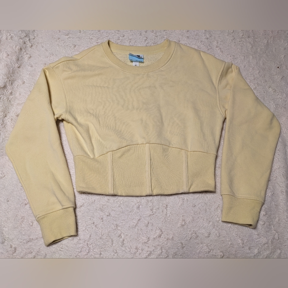Future Collective Pastel Yellow Cropped Corset Sweatshirt sz S NWOT Target